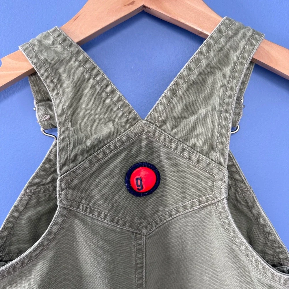 Vintage 2000 Gymboree Kids Unisex Olive Green Canvas Shortall Overalls 6-12M